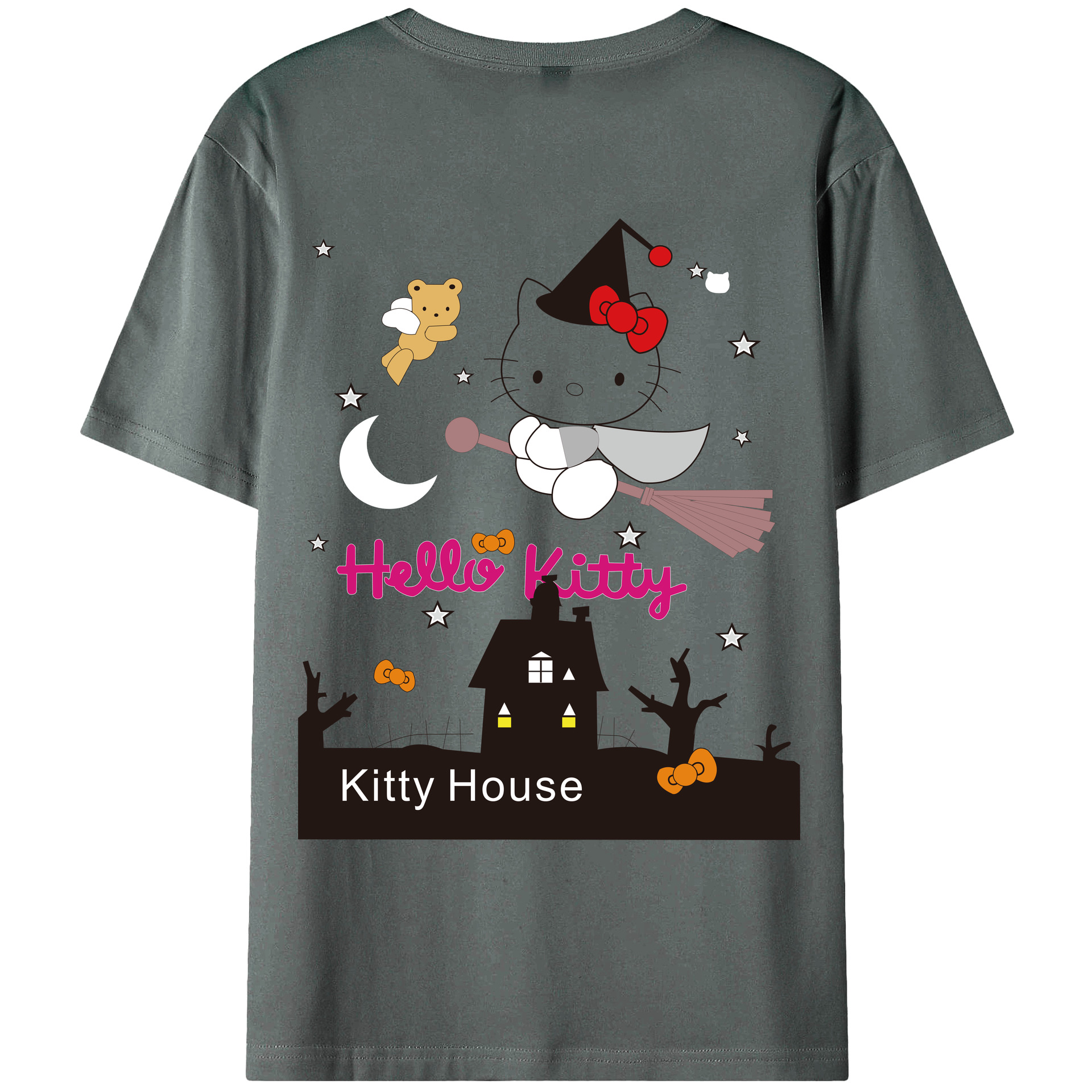 （画像用） Hello Kitty ハローキティ 綿100％ メンズ半袖Tシャツ（バックプリント） 通気性